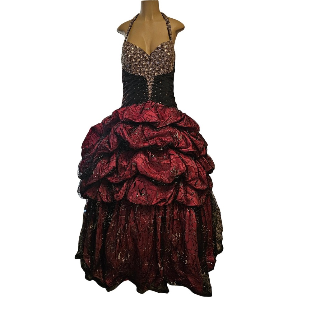 Petrovitch & Robinson Paris Halter Ball Gown Rhinestone Corset Black Pink 6/8 - Picture 2 of 7